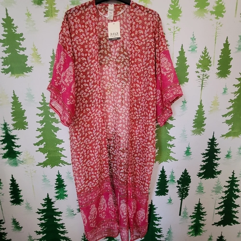New A.n.a. Sheer Floral Wrap  Open Duster.